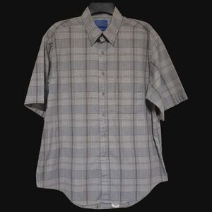 Pendleton Mens Short Sleeve Gray Plaid Button Shirt, Large